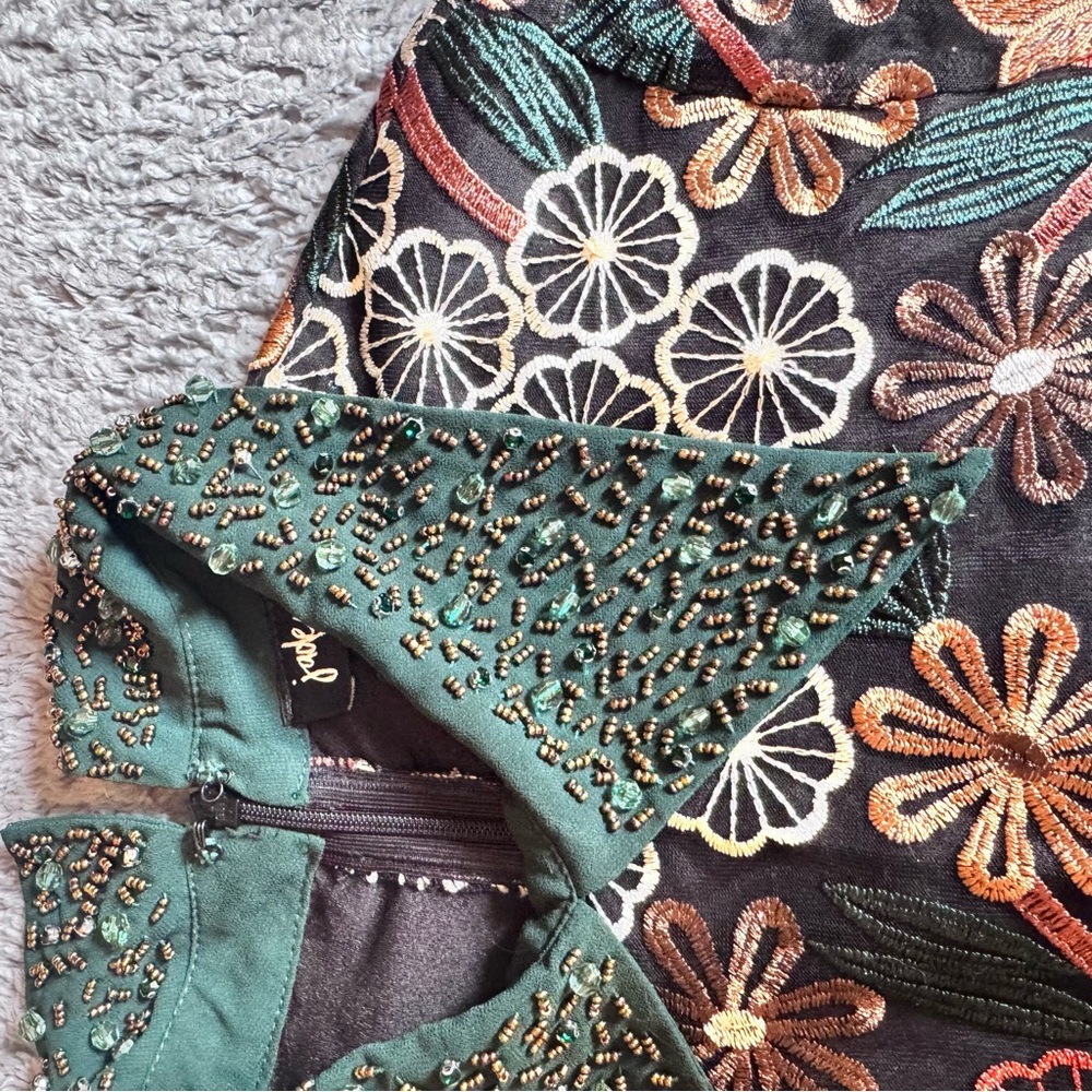 Jade Sky Embroidered Beaded Collar Blouse Floral Size M Cottagecore Whimsy Fairy - Picture 5 of 14